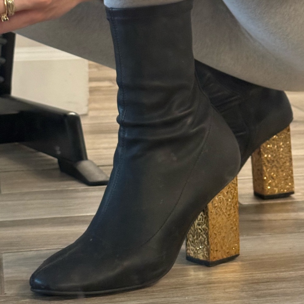 Topshop Black Boots with Gold Heel